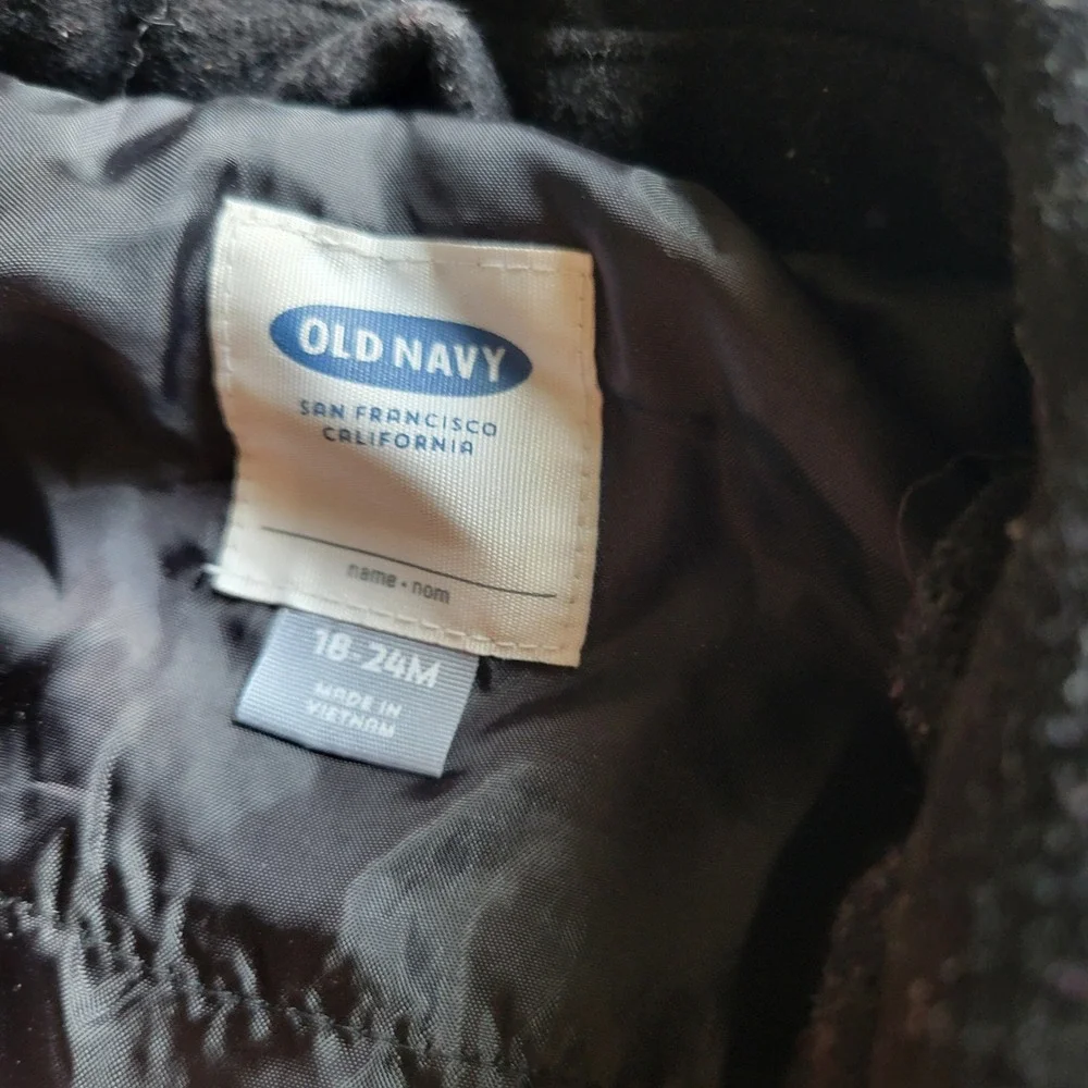 Old Navy Pea Coat Girl 18-24 Black Wool Blend Pleated Back Classic Dressy Jacket